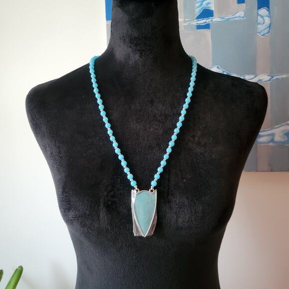 Boho Arrowhead Necklace with Turquoise Beads & Silver Accents – New in Pouch - Picture 1 of 8
